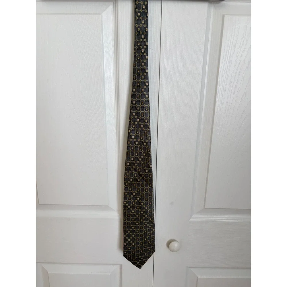 Alexander Lloyd Menswear Silk Tie Geometric Gold Purple Black Extra Long XL